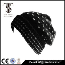 Schwarze Farbe Warm Winter schwarz gestrickte Beanie Hut